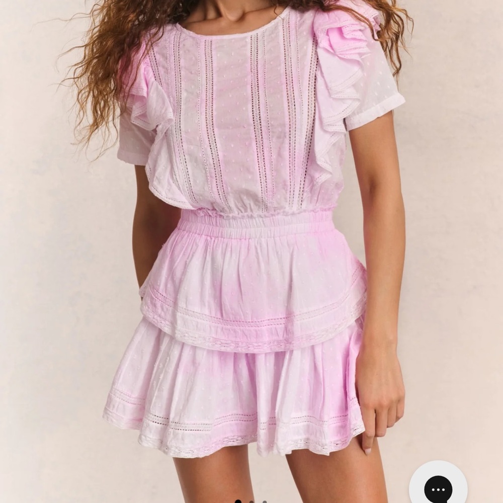 LoveShackFancy Pink & White Ruffle Eyelet Mini Dress